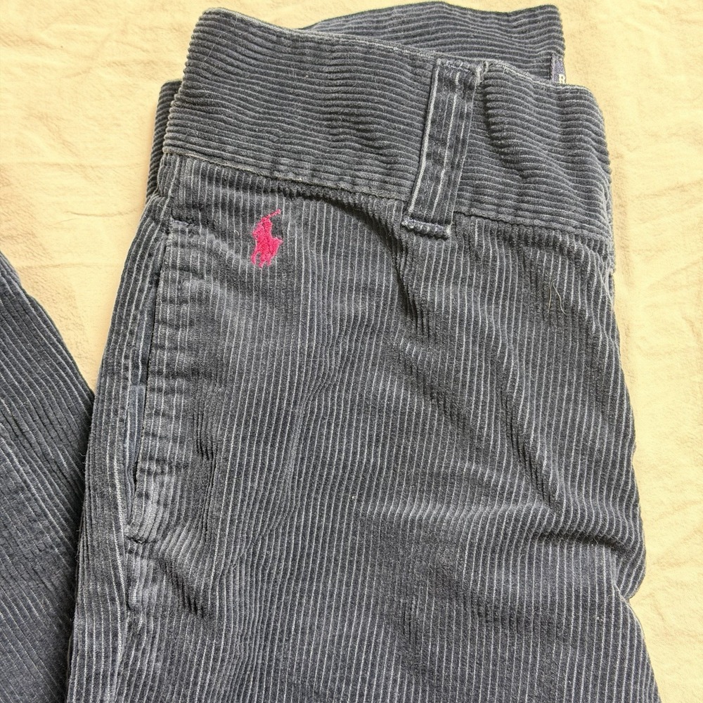 Ralph Lauren Girls Corduroy Navy Blue Pants Size 10 Straight Leg Pink Pony - Picture 2 of 6